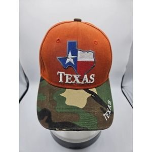 Texas‎ State Logo Orange and Camo Adjustable Hat One Cap